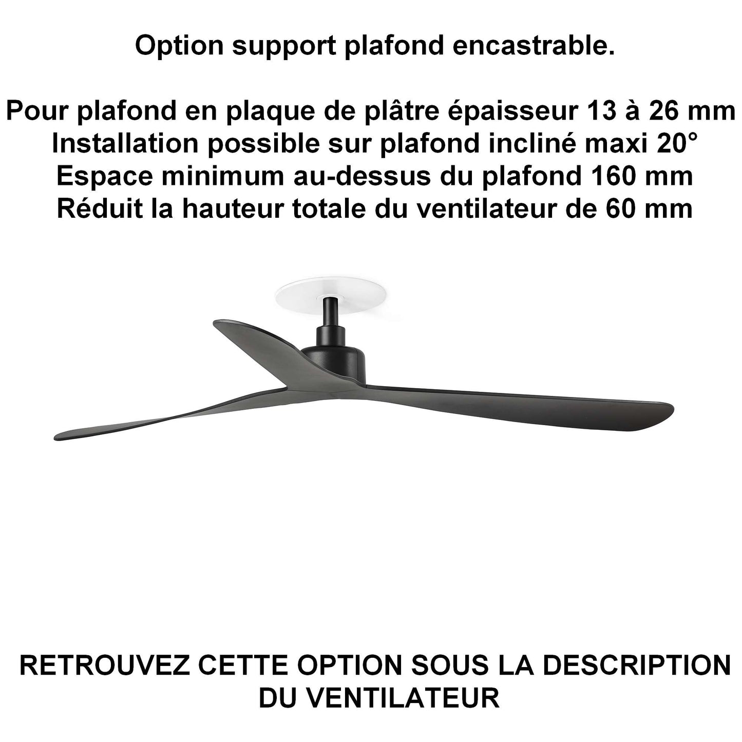 Ventilateur de plafond ROCKER Ø 1320 mm noir pour plafond ba13