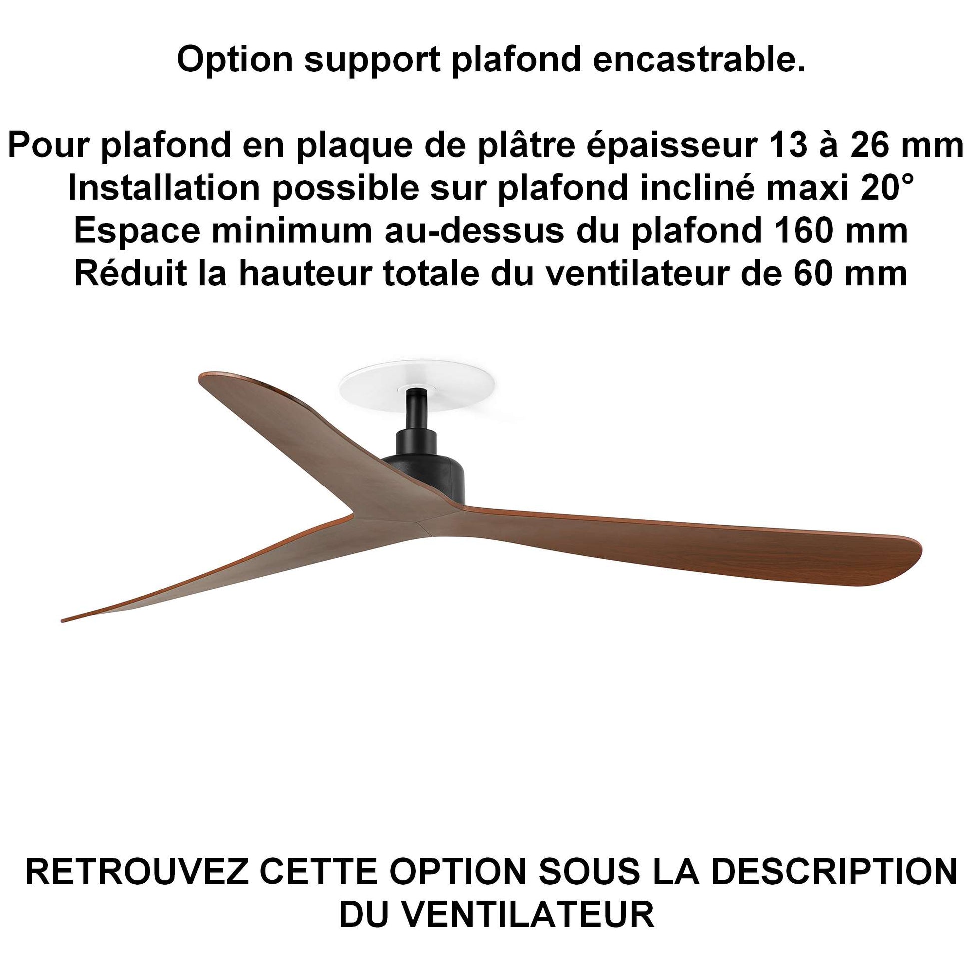 Ventilateur de plafond ROCKER Ø 1320 mm noir pales noyer pour plafond ba13