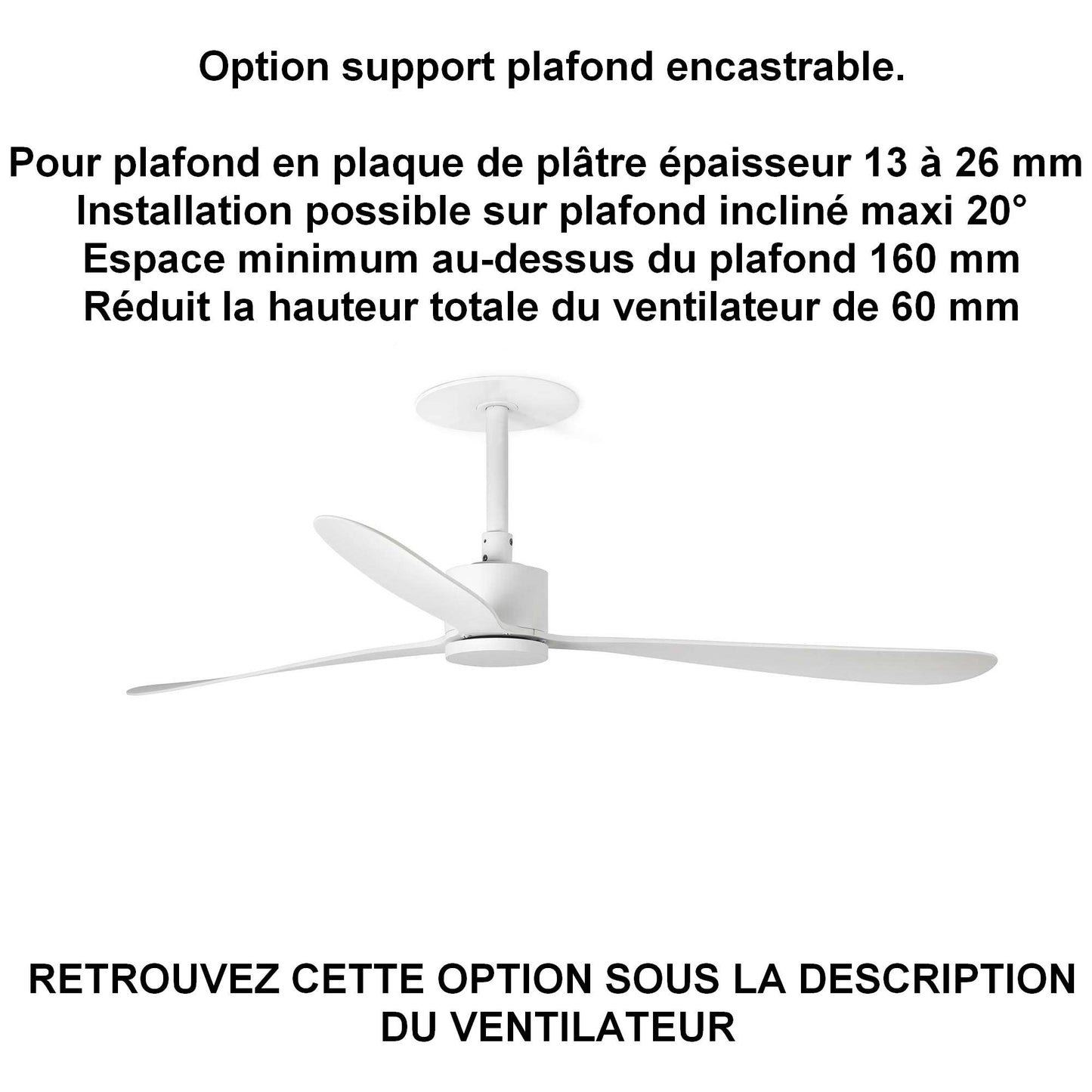 ventilateur de plafond AMELIA blanc sans lampe pour plafond ba13