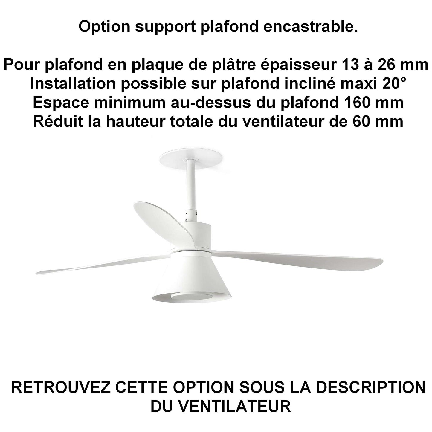 ventilateur de plafond AMELIA-L CONE blanc avec éclairage LED pour plafond ba13