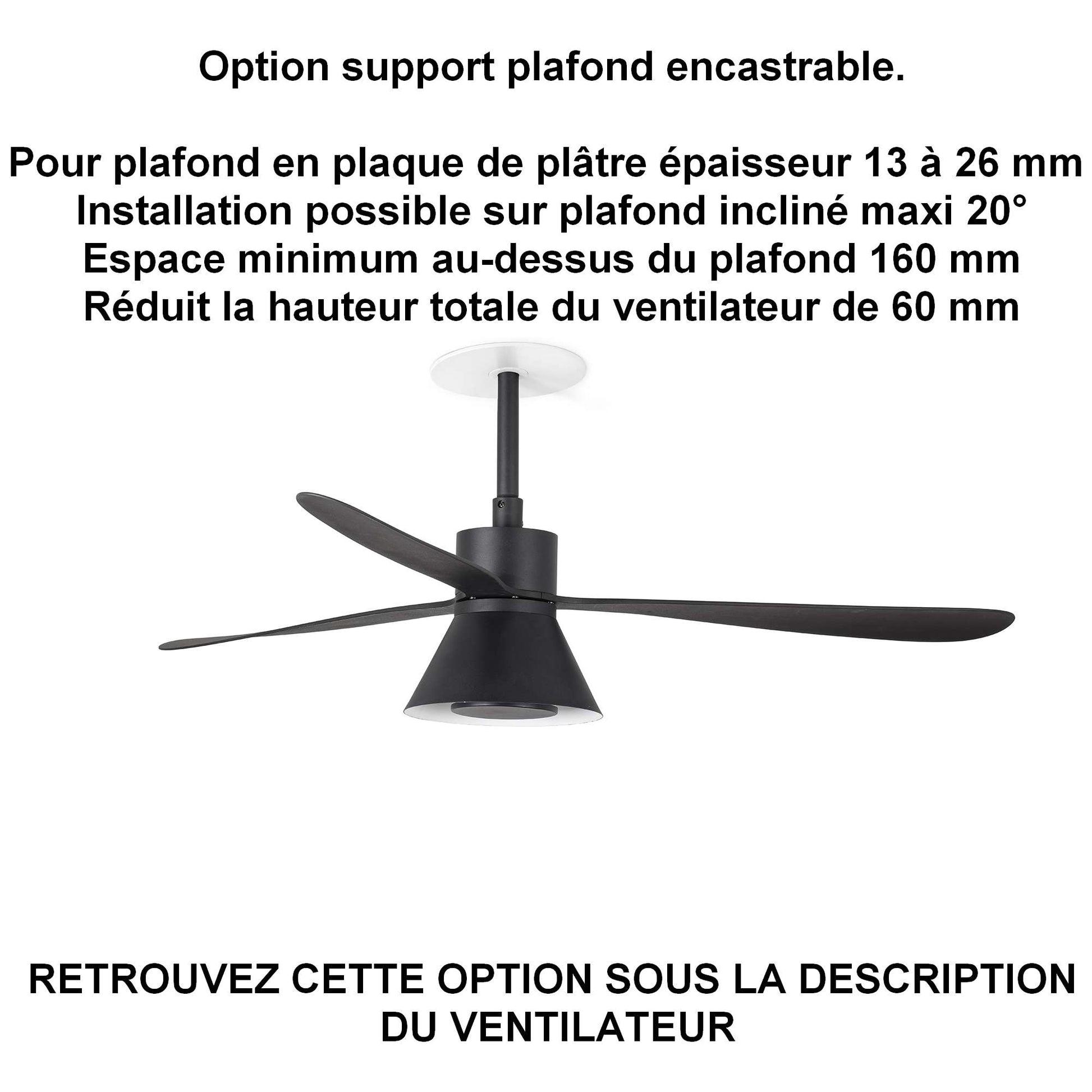 ventilateur de plafond AMELIA-L CONE LED noir pour plafond ba13