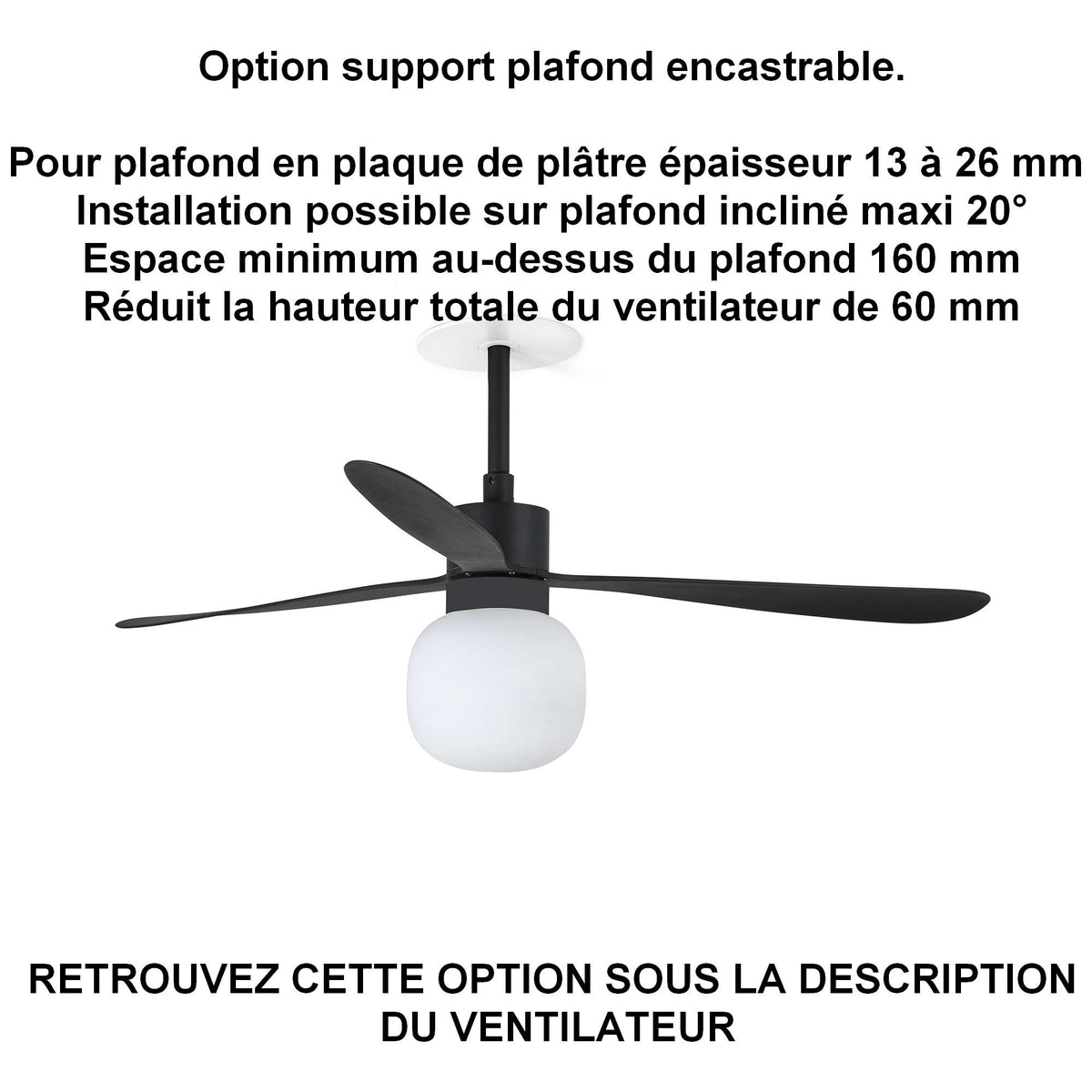 ventilateur de plafond silencieux AMELIA-L BALL LED noir pour plafond ba13