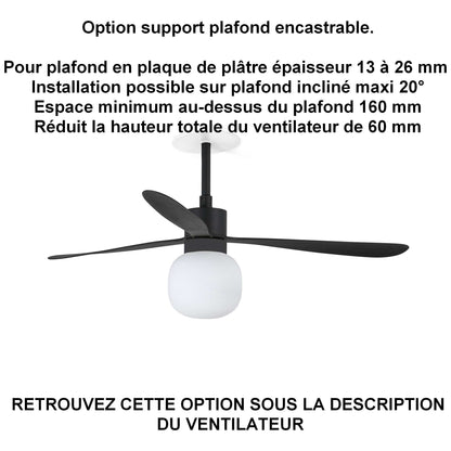 ventilateur de plafond silencieux AMELIA-L BALL LED noir pour plafond ba13