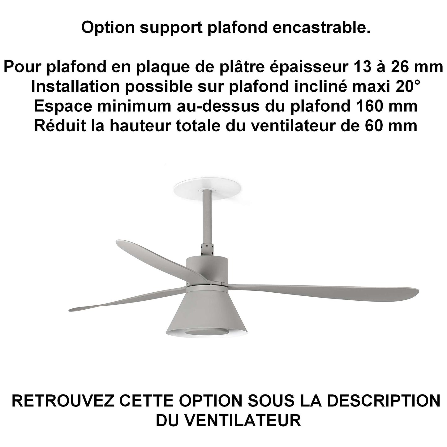 ventilateur de plafond AMELIA-L CONE gris avec éclairage pour plafond ba13