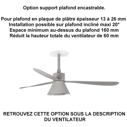 ventilateur de plafond AMELIA-L CONE gris avec éclairage pour plafond ba13