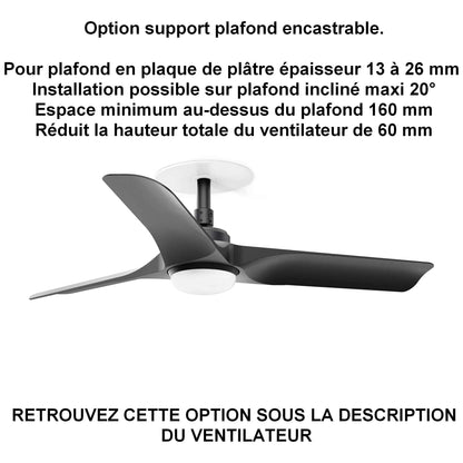 Ventilateur de plafond HEY noir avec luminaire pour plafond en ba13