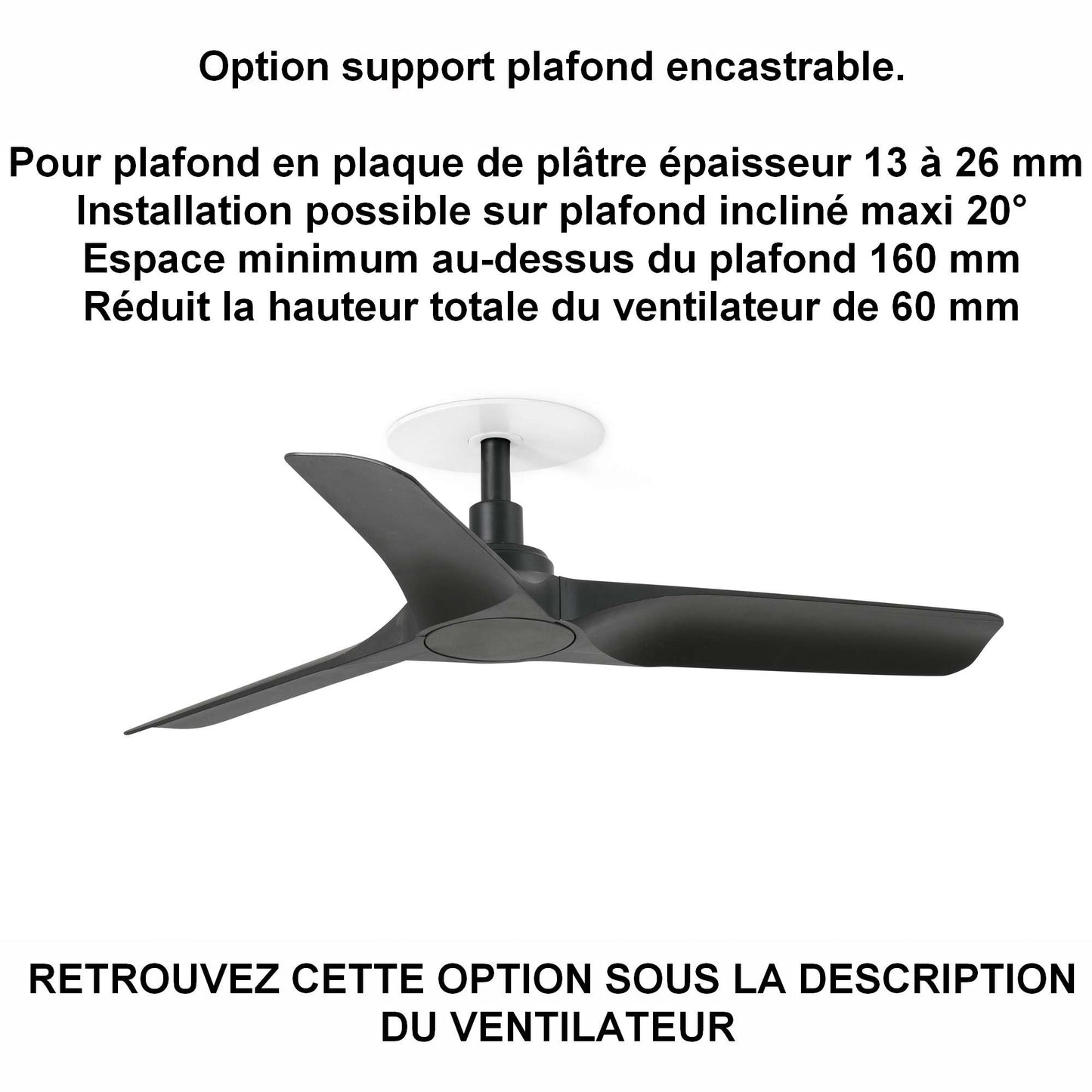 Ventilateur de plafond HEY noir poure plafond en ba13